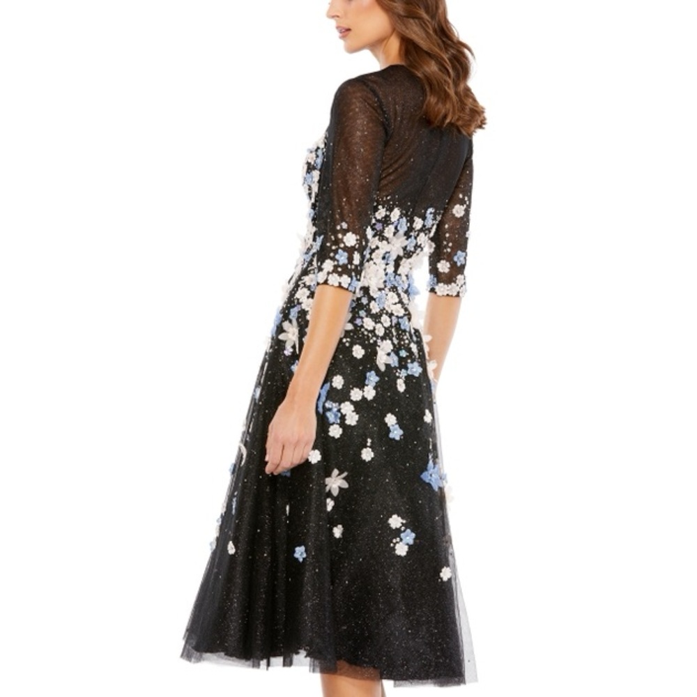 MAC DUGGAL women’s Beaded Appliquéd Midi Floral A-Line Cocktail Dress 11161 - Picture 4 of 11